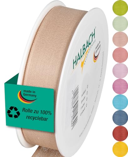 Halbach Seidenbänder Geschenkband | Breite 25mm Länge 25m | Schleifenband made in Germany | Geschenkbänder in Vielzahl von Farben und Breiten, perfekt zum Verpacken und Dekorieren, Farbe: natur von Halbach