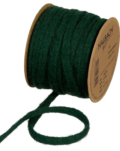 Halbach Seidenbänder Premium Woll Strickschlauch (vegan) Breite: 8mm Länge: 15m Schlauchgarn mit Draht befüllbar für DIY Projekte und Namensschilder Farbe: tanengrün von Halbach