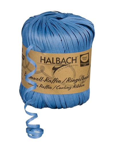 Halbach Seidenbänder Ringelband | Breite 4mm Länge 100m | Nachhaltiges Geschenkband zum ringeln und einpacken von Geschenken aus 100% Baumwolle | Farbe: blau von Halbach