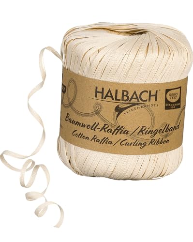 Halbach Seidenbänder Ringelband | Breite 4mm Länge 100m | Nachhaltiges Geschenkband zum ringeln und einpacken von Geschenken aus 100% Baumwolle | Farbe: creme von Halbach