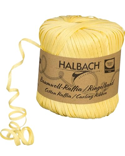 Halbach Seidenbänder Ringelband | Breite 4mm Länge 100m | Nachhaltiges Geschenkband zum ringeln und einpacken von Geschenken aus 100% Baumwolle | Farbe: gelb von Halbach