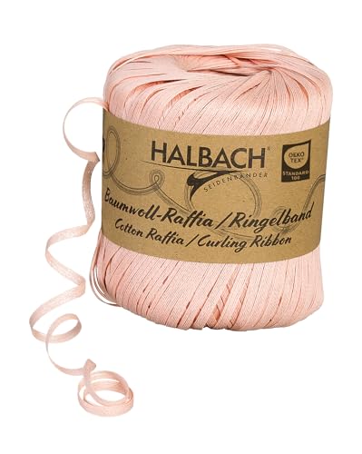 Halbach Seidenbänder Ringelband | Breite 4mm Länge 100m | Nachhaltiges Geschenkband zum ringeln und einpacken von Geschenken aus 100% Baumwolle | Farbe: light apricot von Halbach