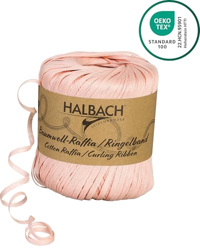 Halbach Seidenbänder Ringelband | Breite 4mm Länge 100m | Nachhaltiges Geschenkband zum ringeln und einpacken von Geschenken aus 100% Baumwolle | Farbe: light apricot von Halbach