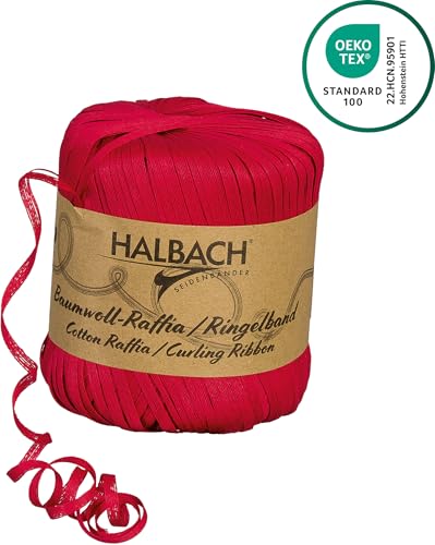 Halbach Seidenbänder Ringelband | Breite 4mm Länge 100m | Nachhaltiges Geschenkband zum ringeln und einpacken von Geschenken aus 100% Baumwolle | Farbe: rot von Halbach