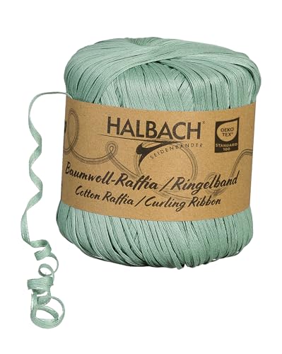 Halbach Seidenbänder Ringelband | Breite 4mm Länge 100m | Nachhaltiges Geschenkband zum ringeln und einpacken von Geschenken aus 100% Baumwolle | Farbe: salbeigrün von Halbach