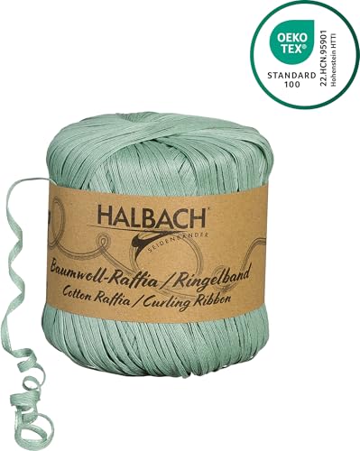 Halbach Seidenbänder Ringelband | Breite 4mm Länge 100m | Nachhaltiges Geschenkband zum ringeln und einpacken von Geschenken aus 100% Baumwolle | Farbe: salbeigrün von Halbach