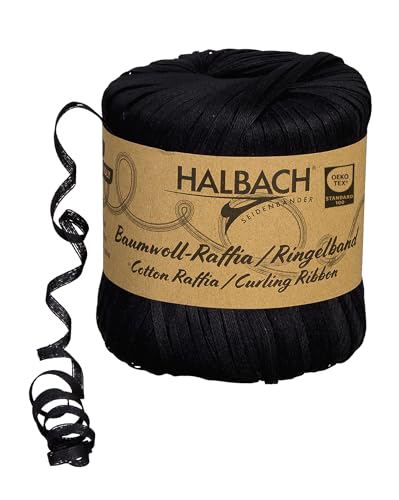 Halbach Seidenbänder Ringelband | Breite 4mm Länge 100m | Nachhaltiges Geschenkband zum ringeln und einpacken von Geschenken aus 100% Baumwolle | Farbe: schwarz von Halbach