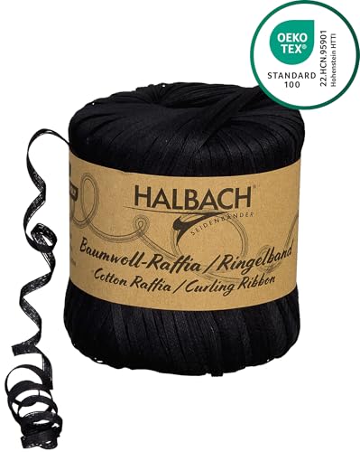 Halbach Seidenbänder Ringelband | Breite 4mm Länge 100m | Nachhaltiges Geschenkband zum ringeln und einpacken von Geschenken aus 100% Baumwolle | Farbe: schwarz von Halbach