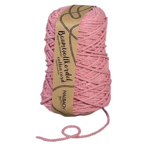 Halbach Seidenbänder recycelte Baumwollkordel | Breite 5mm Länge 80 Meter | Nachhaltiges Baumwollgarn für Makramee oder DIY Handwerk | Farbe: rosa von Halbach