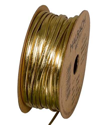 Halbach Seidenbänder veganes Lederband | Breite 3mm Länge 20m | Kunst Lederschnur zur Herstellung von Armbändern | 100% veganes Lederimitat Band für DIY Handwerk, Farbe: Gold von Halbach