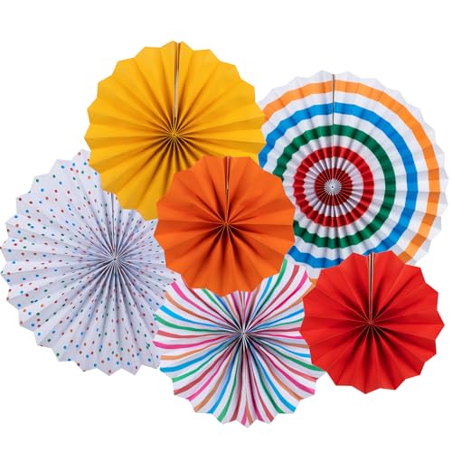 Papierfächer Party Deko Set, Halbur 6PCS Bunt Gestreift Gepunktet Hängend Tissue Papier Fans Fächer Dekoration für Erntedankfestm, Silvester, Geburtstag, Weihnachten von Halbur