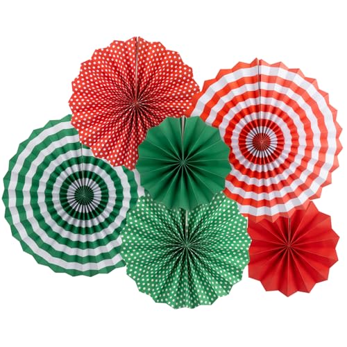 Papierfächer Party Deko Set, Halbur 6PCS Rot Grün Gestreift Gepunktet Hängend Tissue Papier Fans Fächer Dekoration für Erntedankfestm, Silvester, Geburtstag, Weihnachten von Halbur