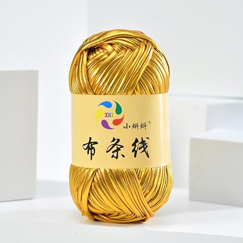 100 % Polyester, 100 g, Metallimitat, Strickgarn, Stofftuch – vielseitiges DIY-Material für Strickstoff, Korbtasche und Teppichgarn (Gold) von HalcyonFit