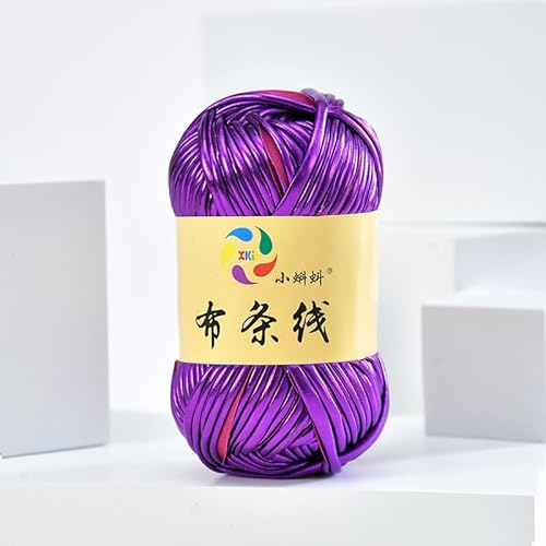 100 % Polyester, 100 g, Metallimitat, Strickgarn, Stofftuch – vielseitiges DIY-Material für Strickstoff, Korbtasche und Teppichgarn (Violett) von HalcyonFit