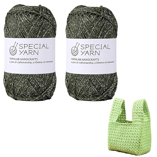 Glänzendes Silberfaden, Baumwollgarn, 100 g x 2, Stricken für Häkeln, Nähen, Handstricken, DIY, handgewebte Tasche, Mütze, Textilgarn (Armeegrün) von HalcyonFit