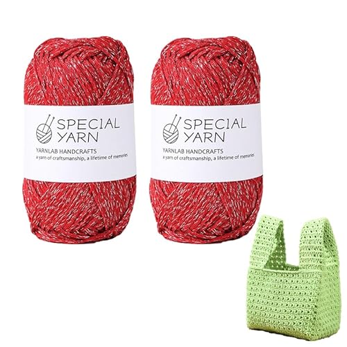 Glänzendes Silberfaden, Baumwollgarn, 100 g x 2, Stricken für Häkeln, Nähen, Handstricken, DIY, handgewebte Tasche, Mütze, Textilgarn (rot) von HalcyonFit