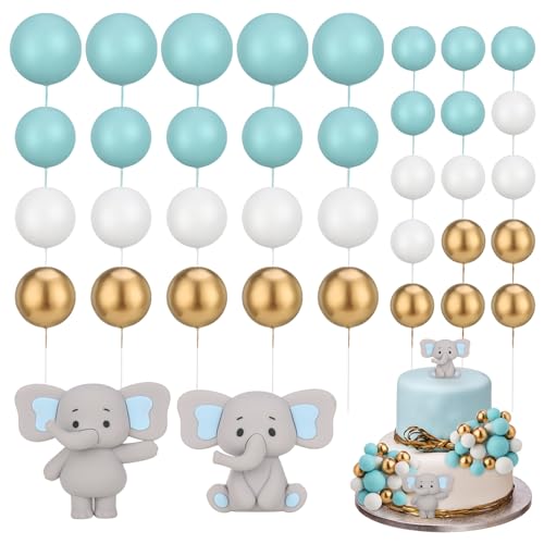 Halinuia 37 Stück Kugeln Tortendeko Elefant Babyparty Tortendeko Schaumkugeln Topper Perlen Kugel Kuchen DIY Elefanten Kuchen Deko für Jungen Mädchen Geburtstag Babyparty Party Kuchendeko(Blau) von Halinuia