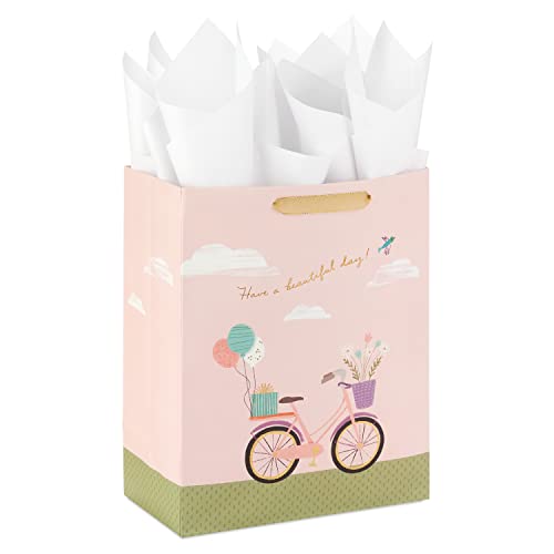 Hallmark 33 cm große rosa Geschenktüte mit Seidenpapier (Have A Beautiful Day Fahrrad und Luftballons) für Geburtstage, Muttertag, Brautpartys und mehr von Hallmark