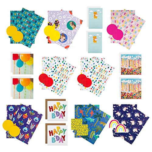 Hallmark Geburtstagskarten, Geschenkpapier und Anhänger, 8 Geschenkpapier- und Anhänger-Packungen in 7 Designs und 8 Karten in 4 Designs von Hallmark