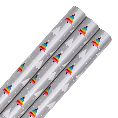 Hallmark Geschenkpapier, Motiv: Regenbogen, Weihnachtsbaum, 3 Rollen in 1 buntem Design, 3 Regenbogen-Geschenkpapier von Hallmark