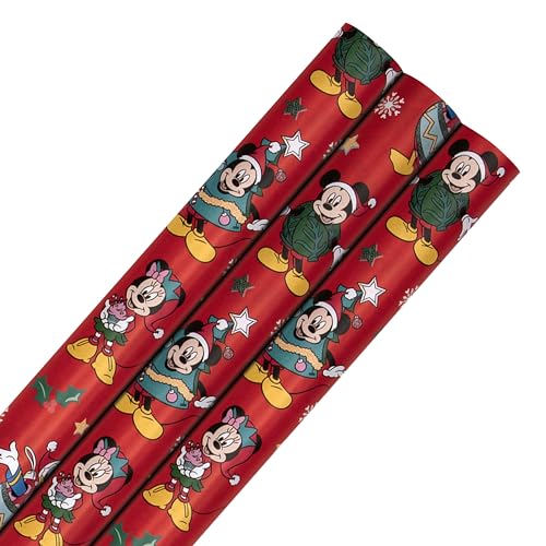 Hallmark Geschenkpapier Roll Wrap, 3 Stück, Disney, Micky Maus, Minnie Maus, Weihnachten, Rot, je 4 m von Hallmark