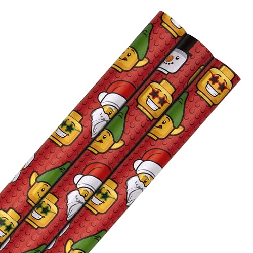 Hallmark Geschenkpapier Roll Wrap 3 Stück Lego Köpfe Weihnachten Weihnachtsmann Schneemann Elfe Rot je 4M von Hallmark