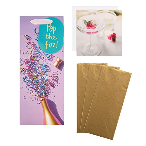 Hallmark Geschenkpapier und Karten-Set für mehrere Anlässe, 1 Flaschentasche, 3 goldene Seidenpapierbögen und 1 leere Karte in modernen Designs von Hallmark