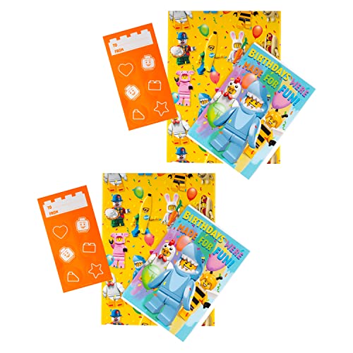 Hallmark Lego Geburtstags-Geschenkpapier-Set – 2 Geschenkpapierbögen, 2 Aufkleber-Sets und 2 Karten in 1 Design von Hallmark