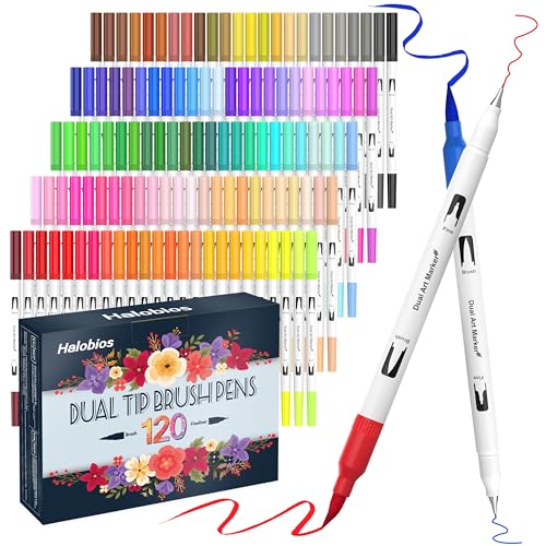 Halobios 120 Farben Dual Brush Pen Set, Filzstifte set für Kinder und Erwachsene, Malbücher, Skizzieren, Zeichnen, Kalligrafie, Grußkarten - Geschenkset von Halobios