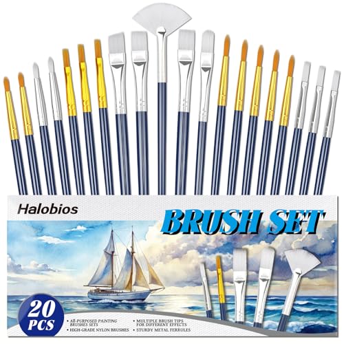 Halobios 20 Stück Pinselset, Acryl Pinsel, Ölfarbe Pinsel Se für Künstler, Erwachsene und Kind, Pinsel Set für Nagel, Gesichtskunst, Handwerk, Felsmalerei und Schulprojekt von Halobios