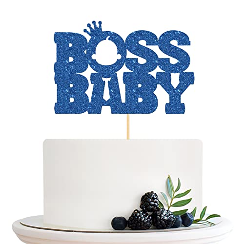 Halodete BOSS Baby Cake Topper, Boy Birthday Cake Topper, Gender Reveal, Happy Birthday Boss Party Kuchen Dekorationen Blau Glitzer von Halodete