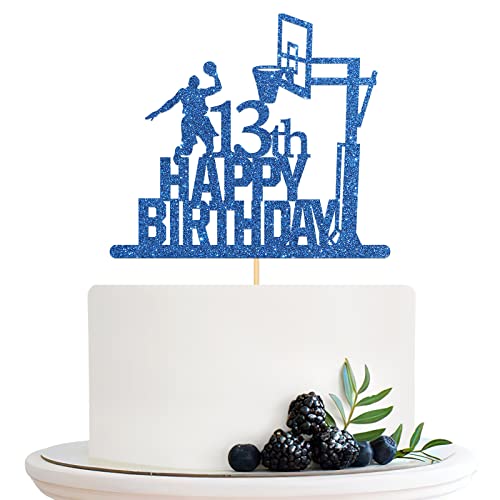 Halodete Basketball Thema 13 Geburtstag Cake Topper, Sport Happy Birthday Cake Topper, Junge 13 Geburtstag Party Dekorationen, Drop Blue Glitter (13.) von Halodete