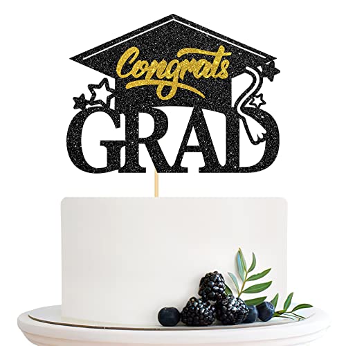 Halodete Congrats Grad Kuchendekoration – Congrats 2023 Grad Kuchendekoration – Senior Graduation Party Dekorationen Zubehör, Glitzer Schwarz von Halodete