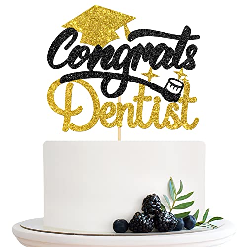 Halodete Congrts Kuchendekoration für Zahnarzt, Congrats Doctor Grade Kuchendekoration – Senior Zahnarzt Abschlussfeier Party Dekorationen Zubehör, Glitzer Gold von Halodete