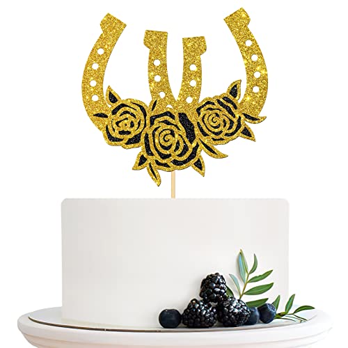 Halodete Hufeisen Geburtstag Kuchen Topper Western Thema Kuchen Topper Rennpferd Western Hochzeit Party Kuchen Dekorationen Gold Glitzer von Halodete