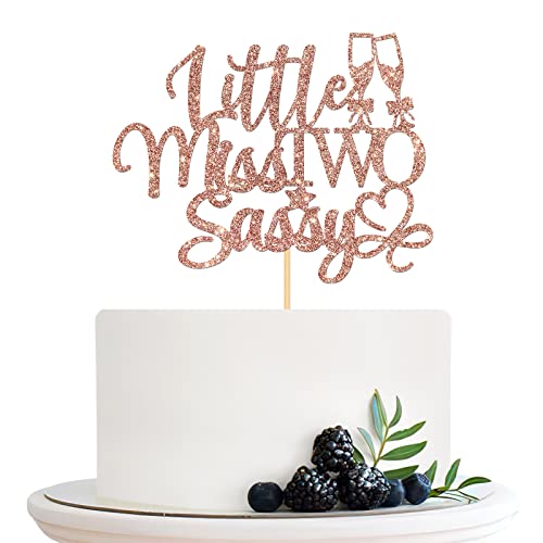 Halodete Little Miss Two Sassy Cake Topper Mädchen 2nd Birthday Cake Topper Happy 2nd Birthday Party Kuchen Dekorationen Rose Gold Glitter von Halodete