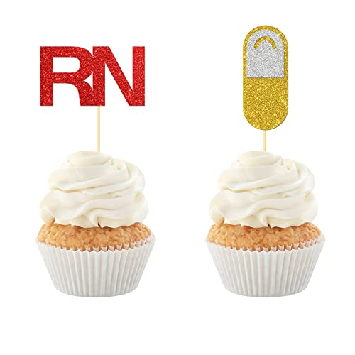 Halodete RN Cupcake-Topper, Still-Cupcake-Topper, Congrats Nurse Medical RN Theme Party Dekorationen Supplies - Glitzer Set von 16 von Halodete