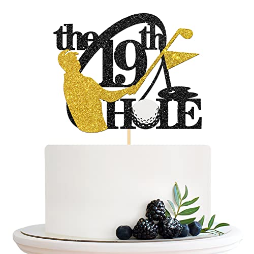 Halodete The 19th Hole Cake Topper Golf 19th Birthday Cake Topper Golf Enthusiasten Sport Thema 19th Birthday Party Kuchen Dekorationen - Schwarz Gold Glitter von Halodete