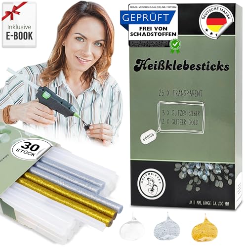 Heißklebesticks 30 Stück Ø11mm Länge: 200mm PLUS E-BOOK - 25x transparent + EXTRA gold silber GLITZER-Heißkleber, Hot melt durchsichtig, Heißklebestifte für handelsübliche Heißklebepistole Heißklebesticks 30 Stück Ø11mm Länge: 200mm PLUS E-BOOK - 25x transparent + EXTRA gold silber GLITZER-Heißkleber, Hot melt durchsichtig, Heißklebestifte für handelsübliche Heißklebepistole von Haltmeister