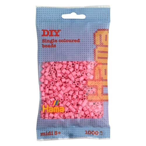 Hama Perlen 207-06 Bügelperlen Beutel mit ca. 1.000 Midi Bastelperlen mit Durchmesser 5 mm in Rosa, kreativer Bastelspaß für Groß und Klein von Hama