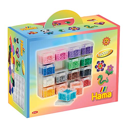 Hama Perlen 6761 Set mit großer Sortierbox und ca. 16.000 bunten Midi Bügelperlen mit Durchmesser 5 mm, ca. 22 x 28 x 8,5 cm, 16 Fächer auf 4 Ebenen, kreativer Bastelspaß für Groß und Klein von HAMA