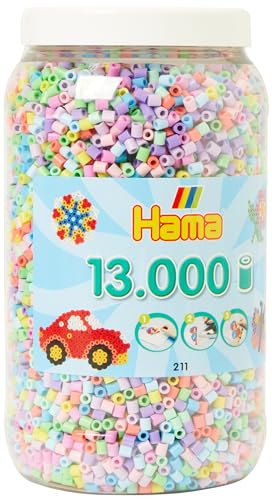 Hama Perlen 211-50 Bügelperlen-Dose mit ca. 13.000 Midi Bastelperlen mit Durchmesser 5 mm im Pastell-Mix, kreativer Bastelspaß für Kinder und Jugendliche, Klein von HAMA