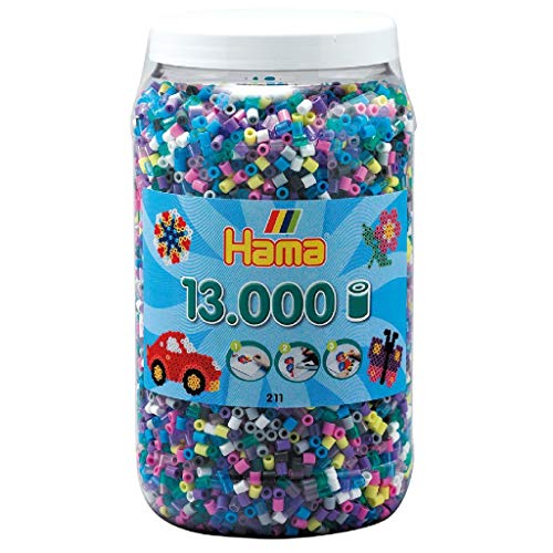 Hama Perlen 211-69 Bügelperlen XXL Dose mit ca. 13.000 bunten Midi Bastelperlen mit Durchmesser 5 mm im Mix 69 mit 11 Farben, kreativer Bastelspaß für Groß und Klein von Hama