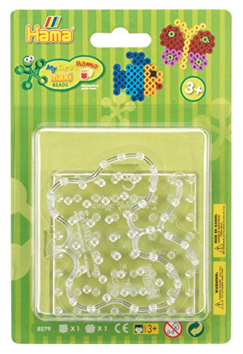 Hama Perlen 8279 Stiftplatten 2er Set für Maxi Bügelperlen mit Durchmesser 10 mm, Motive Schmetterling und Quadrat in transparent, kreativer Bastelspaß für Groß und Klein von Hama