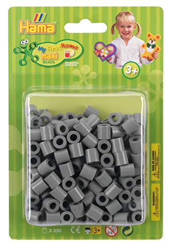 Hama Perlen 8517 Bügelperlen Packung mit ca. 250 bunten Maxi Bastelperlen mit Durchmesser 10 mm in Grau, kreativer Bastelspaß für Groß und Klein von Hama