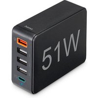 hama 5in1 USB-Ladestation schwarz 1,2 m, 51 Watt von Hama