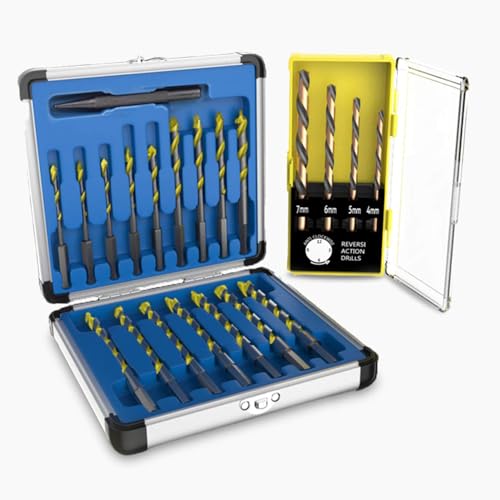 Hammersmith DrillBit Pro – universelles Bit Set für Metall, Stein, Holz und mehr – Sechskant Bohrer Set aus Titan-Legierung – 16 Bits im Koffer + 4 linksschneidende Bits + 1 Körner von Hammersmith