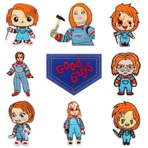 9 x Good Guys Aufnäher für Chucky-Kostüm, Erwachsene, Damen, Erwachsene, Herren, Chucky, Hemd, Pullover, Halloween-Flicken, Good Guys, Overall, Chucky Tattoos, temporäre Halloween-Tattoos – zum von Hamowtux