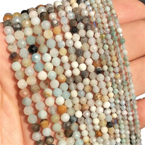 2/3/4 mm große, natürliche, facettierte kleine Achat-Kristallperlen, lose kleine Perlen für Schmuckherstellung, Perlenarbeiten, DIY-Armband, Amazonit, 3 mm, 110 Stück von Hamthuit