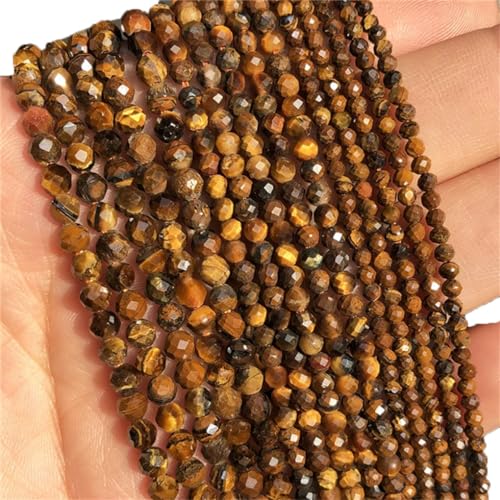 2/3/4 mm große, natürliche, facettierte kleine Achat-Kristallperlen, lose kleine Perlen für Schmuckherstellung, Perlenarbeiten, DIY-Armband, Tigerauge, 2 mm, 170 Stück von Hamthuit